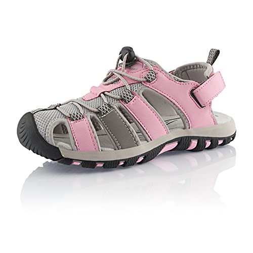 Fusskleidung® Damen Herren Trekkingsandalen leichte Sommer Sandalen robuste Profilsohle Grau Rosa EU 36 von Fusskleidung