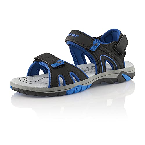 Fusskleidung® Damen Herren Trekkingsandalen leichte Sommer Sandalen robuste Profilsohle Schwarz Blau EU 37 von Fusskleidung