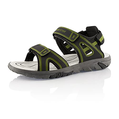 Fusskleidung® Damen Herren Trekkingsandalen leichte Sommer Sandalen robuste Profilsohle Schwarz Grün EU 36 von Fusskleidung