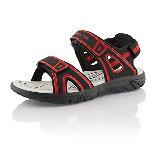 Fusskleidung® Damen Herren Trekkingsandalen leichte Sommer Sandalen robuste Profilsohle Schwarz Rot EU 36 von Fusskleidung