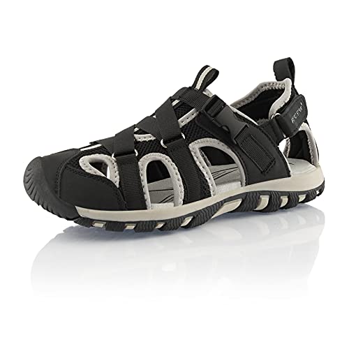 Fusskleidung® Damen Herren Trekkingsandalen leichte Sommer Sandalen robuste Profilsohle Schwarz Schwarz Grau EU 36 von Fusskleidung