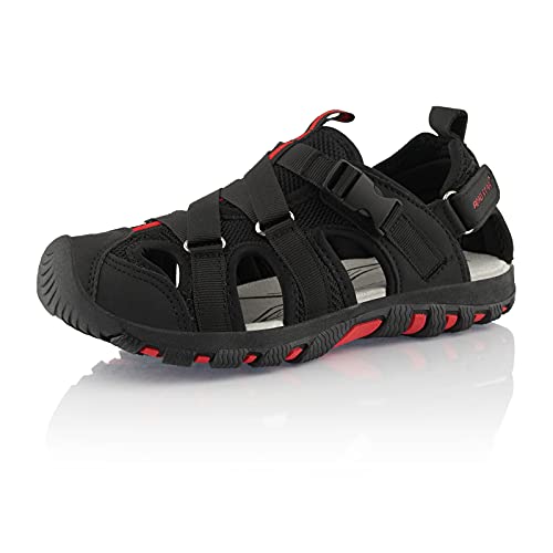 Fusskleidung® Damen Herren Trekkingsandalen leichte Sommer Sandalen robuste Profilsohle Schwarz Schwarz Rot EU 36 von Fusskleidung