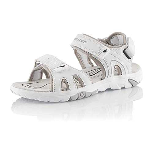 Fusskleidung® Damen Herren Trekkingsandalen leichte Sommer Sandalen robuste Profilsohle Weiss Grau EU 36 von Fusskleidung