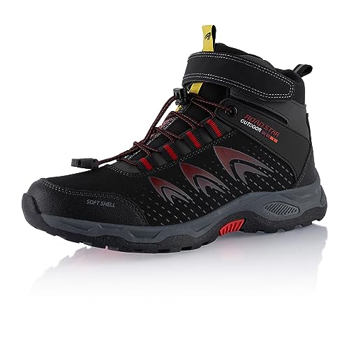 Fusskleidung® Damen Herren Wanderschuhe Softshell Trail Running Trekkingschuhe Wanderstiefel Schwarz Rot EU 43 von Fusskleidung