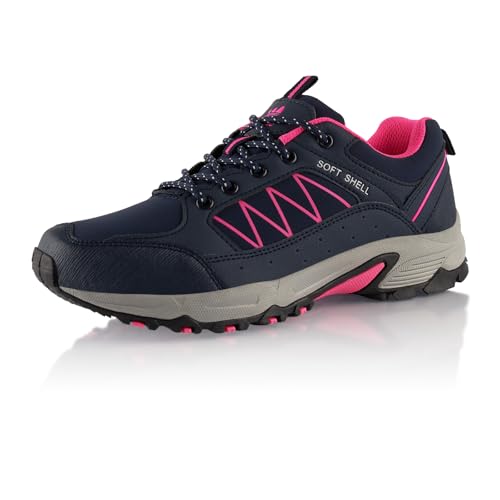 Fusskleidung® Damen Herren Wanderschuhe Softshell Trail Running Trekkingschuhe Dunkelblau Pink EU 40 von Fusskleidung