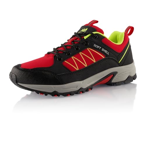 Fusskleidung® Damen Herren Wanderschuhe Softshell Trail Running Trekkingschuhe Rot Schwarz Grün EU 46 von Fusskleidung