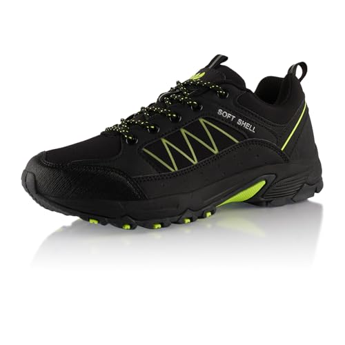 Fusskleidung® Damen Herren Wanderschuhe Softshell Trail Running Trekkingschuhe Schwarz Schwarz Grün EU 38 von Fusskleidung