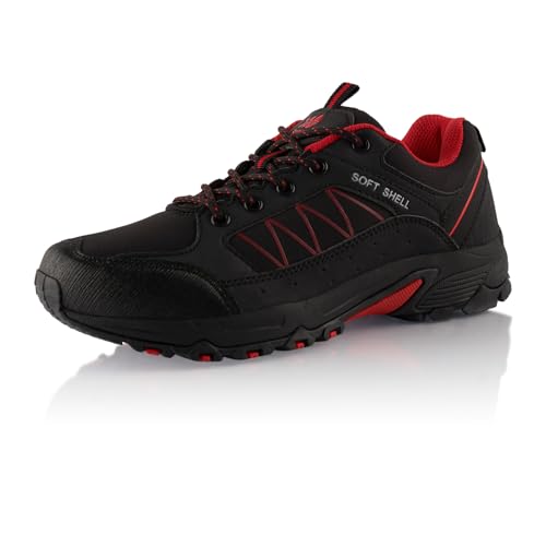 Fusskleidung® Damen Herren Wanderschuhe Softshell Trail Running Trekkingschuhe Schwarz Schwarz Rot EU 40 von Fusskleidung