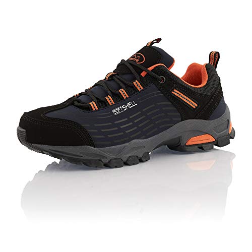 Fusskleidung® Damen Herren Wanderschuhe Wasserabweisende Trekkingschuhe Dunkelblau Orange Schwarz EU 36 von Fusskleidung