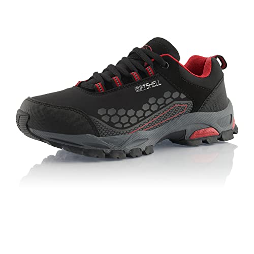 Fusskleidung® Damen Herren Wanderschuhe Wasserabweisende Trekkingschuhe Schwarz Schwarz Rot EU 37 von Fusskleidung