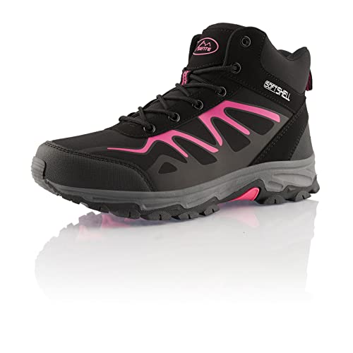 Fusskleidung® Damen Herren Wanderschuhe Wasserabweisende Wanderstiefel Schwarz Pink EU 37 von Fusskleidung