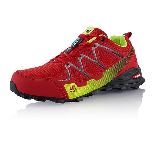 Fusskleidung® Damen Herren Wanderschuhe atmungsaktive Trail Running Trekkingschuhe Rot Grün EU 40 von Fusskleidung