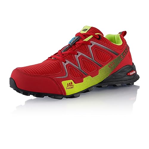 Fusskleidung® Damen Herren Wanderschuhe atmungsaktive Trail Running Trekkingschuhe Rot Grün EU 46 von Fusskleidung