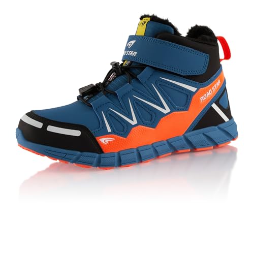 Fusskleidung® Damen Herren Wanderschuhe warm gefütterte Winterstiefel Blau Orange EU 36 von Fusskleidung