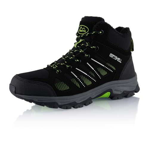 Fusskleidung® Damen Herren Wanderschuhe warm gefütterte Winterstiefel Softshell Schwarz Schwarz Grün EU 36 von Fusskleidung