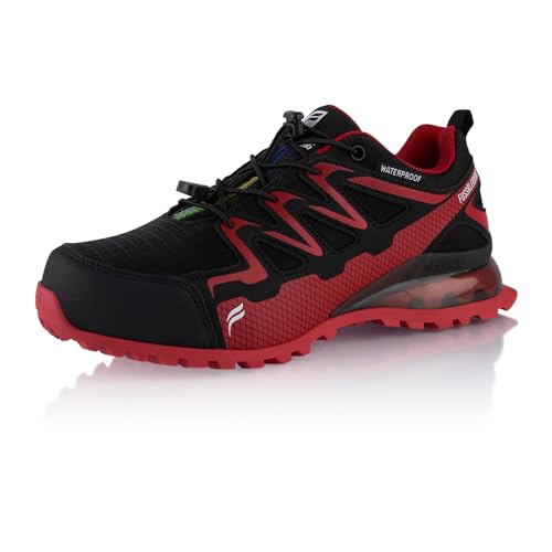 Fusskleidung® Damen Herren Wanderschuhe wasserdichte Trail Running Trekkingschuhe Schwarz Rot EU 44 von Fusskleidung