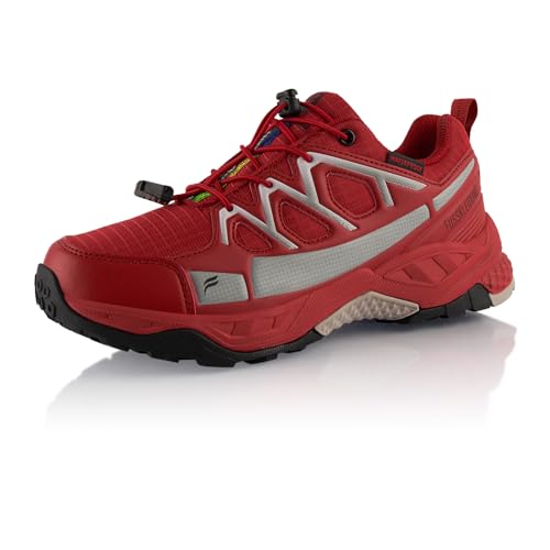 Fusskleidung® Damen Herren Wanderschuhe wasserdichte Trail Running Trekkingschuhe Rot Grau EU 42 von Fusskleidung