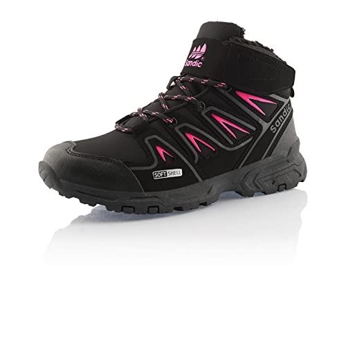Fusskleidung® Damen Herren Winterstiefel warm gefütterte Wanderschuhe Softshell Schwarz Pink EU 36 von Fusskleidung