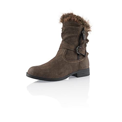 Fusskleidung® Damen Stiefeletten warm gefütterte Boots Stiefel Braun EU 38 von Fusskleidung