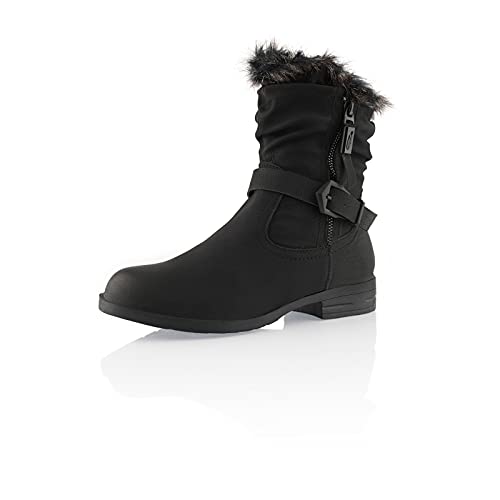 Fusskleidung® Damen Stiefeletten warm gefütterte Boots Stiefel Schwarz EU 36 von Fusskleidung