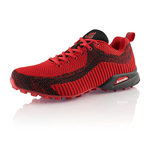 Fusskleidung® Herren Laufschuhe atmungsaktive Runners leichte Trekkingschuhe Rot Schwarz EU 46 von Fusskleidung