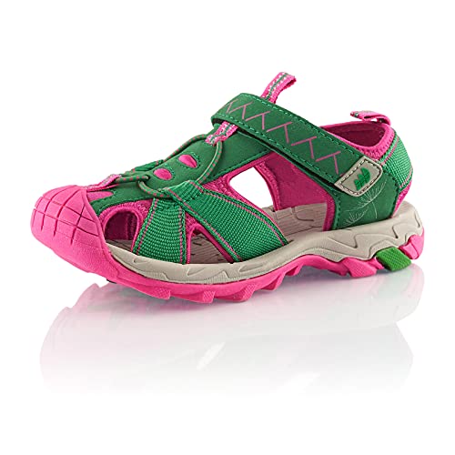 Fusskleidung® Mädchen Trekkingsandalen geschlossene Kinder Sandalen Grün Pink EU 36 von Fusskleidung