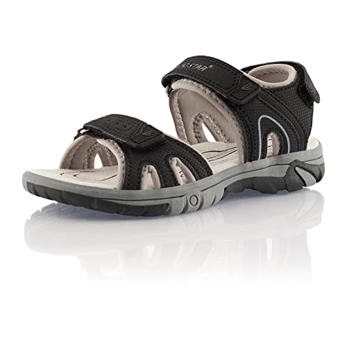 Fusskleidung® Mädchen Trekkingsandalen leichte Kinder Sandalen robuste Profilsohle Schwarz Grau EU 25 von Fusskleidung