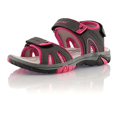 Fusskleidung® Mädchen Trekkingsandalen leichte Kinder Sandalen robuste Profilsohle Grau Pink Grau EU 30 von Fusskleidung
