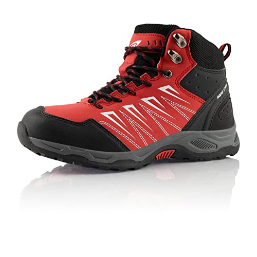 Fusskleidung® Damen Herren Wanderschuhe warm gefütterte Winterstiefel Schwarz Rot Weiß EU 44 von Fusskleidung