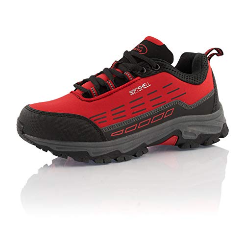 Fusskleidung® Damen Herren Wanderschuhe Wasserabweisende Trekkingschuhe Rot Schwarz EU 36 von Fusskleidung