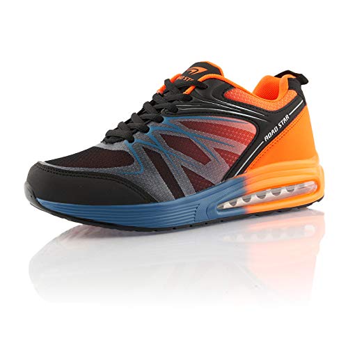 Fusskleidung® Damen Herren Sportschuhe Dämpfung Sneaker leichte Laufschuhe Schwarz Orange Blau EU 36 von Fusskleidung