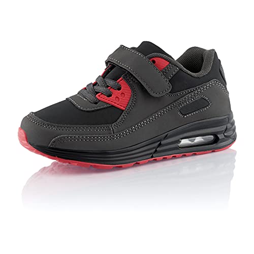 Fusskleidung® Mädchen Turnschuhe Dämpfung Sneaker Kinder Sportschuhe Grau Schwarz Rot EU 25 von Fusskleidung