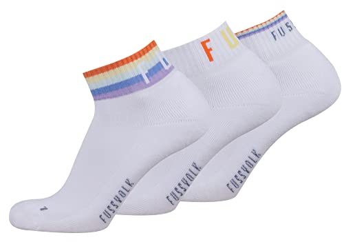 Fussvolk Quarter Socks 3 Pack Box - Sneakersocken für Sport und Freizeit, unisex, knöchelhoch, elastisch und weich mit Frottee, Farben:rainbow, SockSizes:35-38 von Fussvolk