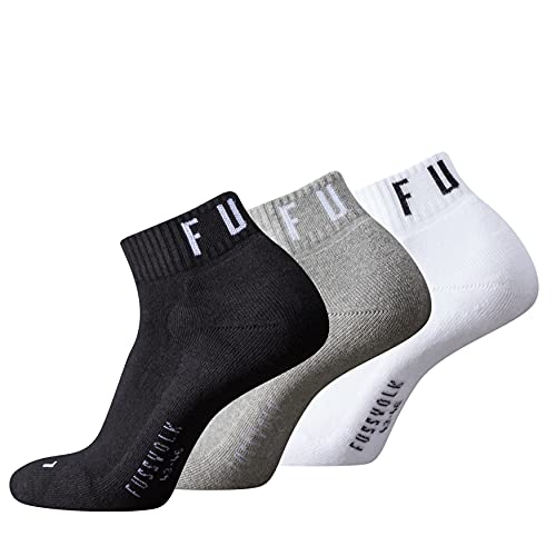 Fussvolk Quarter Socks 3 Pack Box neutral mix - Sneakersocken für Sport und Freizeit, unisex, schwarz grau weiß, 35 – 38, knöchelhoch, elastisch und weich mit Frottee von Fussvolk