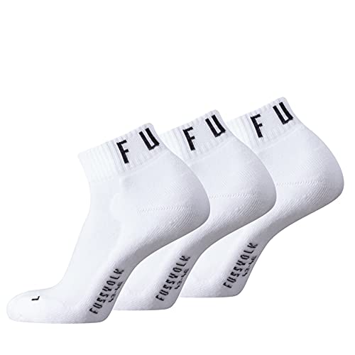 Fussvolk Quarter Socks 3 Pack Box white - Sneakersocken für Sport und Freizeit, unisex, weiß, 35 – 38, knöchelhoch, elastisch und weich mit Frottee von Fussvolk