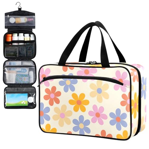 Fustylead 70er Jahre Groovy Multicolor Gänseblümchen Reise Medizin Organizer Tasche Home Storage Erste Hilfe Kit Große Pillendose mit Reißverschluss für Pillenflasche, Vitamine und Medizinbedarf, von Fustylead