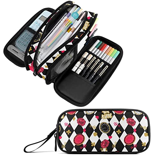 Fustylead Alice im Wunderland mit Schachbrett, großes Federmäppchen, Aufbewahrung, Stifteetui, Make-up-Tasche, Schreibwaren-Tasche für Schule, Uni, Büro, Organizer, Alice Schachbrett, Einheitsgröße, von Fustylead