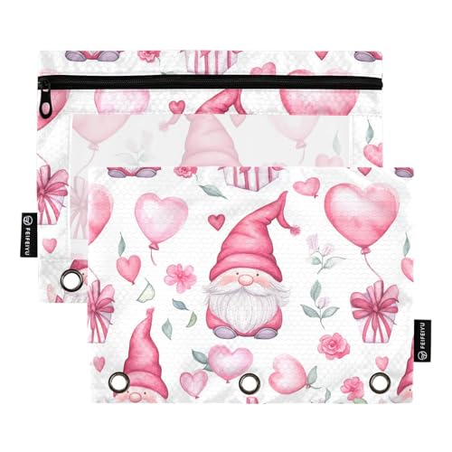Fustylead Aquarell-Bleistifttasche für Valentinstag, niedliche Zwerge und Herzen, 2 Stück, für 3-Ringbuch, großes Fassungsvermögen, Binder-Bleistifttasche mit transparentem Fenster, für Schule, Büro von Fustylead