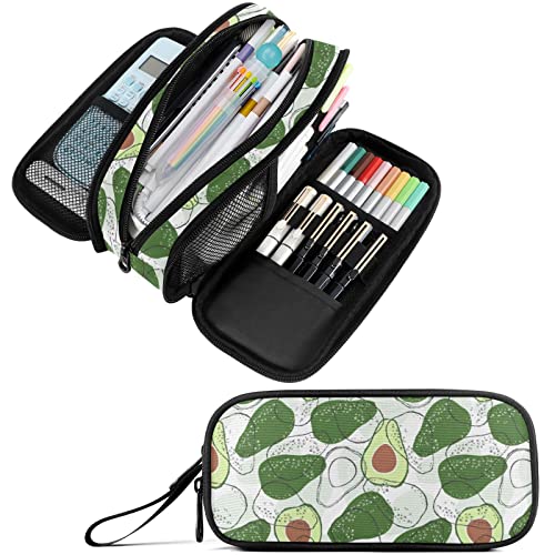 Fustylead Avocado Federmäppchen Stifteetui Schreibwarentasche 3 Fächer Schule College Büro Organizer Kosmetiktasche, weiß, Einheitsgröße, Tragbar von Fustylead