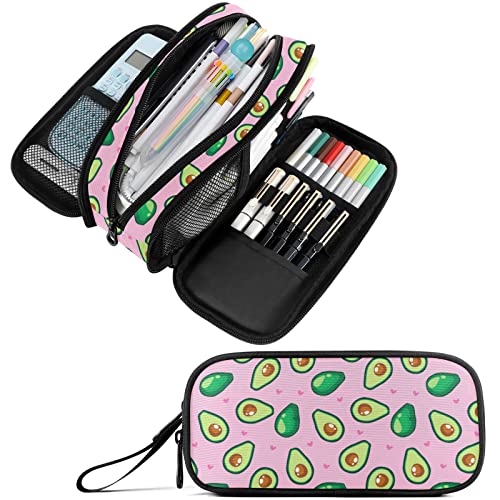 Fustylead Avocado und Herz, große Federtasche, Aufbewahrung, Stifteetui, Make-up-Tasche, Schreibwaren-Tasche für Schule, Uni, Büro, Organizer, rose, Einheitsgröße, Tragbar von Fustylead