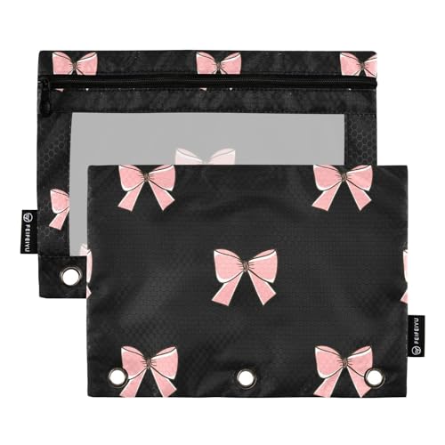 Fustylead Bögen Bleistiftbeutel für 3-Ringbuch, große Kapazität, Binder-Bleistifttasche mit transparentem Fenster, für Büro-Kosmetikbedarf, 2 Stück, Schwarz von Fustylead