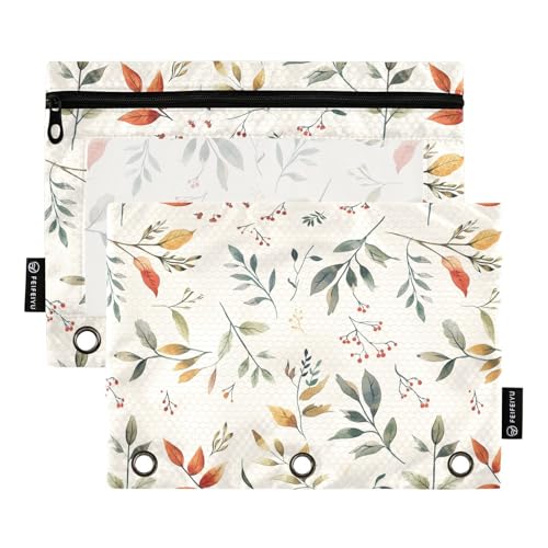 Fustylead Botanical Fall Leaves Bleistiftbeutel für 3-Ringbuch, große Kapazität, Binder-Bleistifttasche mit transparentem Fenster, für Büro-Kosmetikbedarf, 2 Stück, mehrfarbig von Fustylead