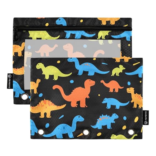 Fustylead Bunte Cartoon-Dinosaurier-Federmäppchen für 3-Ringbinder, Reißverschlusstasche mit transparentem Fenster, Federmäppchen für Zuhause, Büro, Schule, Kinder, Lieferanten, 2 Stück Fustylead Bunte Cartoon-Dinosaurier-Federmäppchen für 3-Ringbinder, Reißverschlusstasche mit transparentem Fenster, Federmäppchen für Zuhause, Büro, Schule, Kinder, Lieferanten, 2 Stück von Fustylead