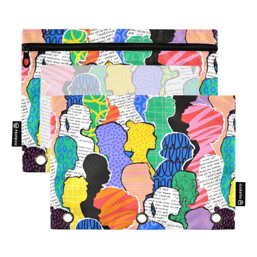 Fustylead Buntes Federmäppchen für 3-Ringordner, große Kapazität, mit transparentem Fenster, für Büro-Kosmetikbedarf, 2 Stück, mehrfarbig von Fustylead