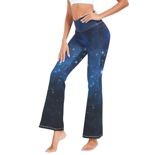 Fustylead Damen-Yogahose mit Sternen- und Nebel, lässige Schlaghose, Trainingshose, Nachthimmel mit Sternen und Nebel, blau, M von Fustylead