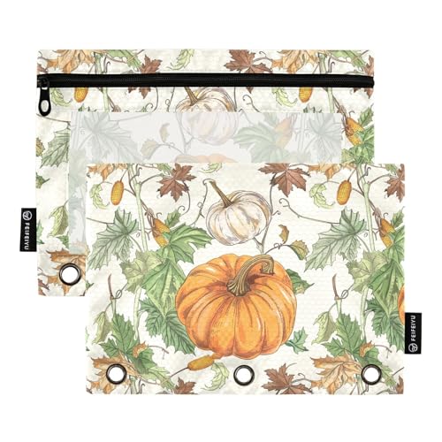 Fustylead Fall Pumpkin Ans Marple Leafs Federmäppchen für 3-Ringbuch, große Kapazität, Binder-Bleistifttasche mit transparentem Fenster, für Büro-Kosmetikbedarf, 2 Stück, mehrfarbig von Fustylead