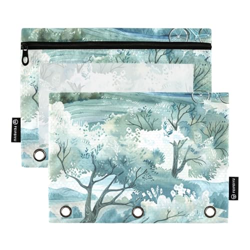 Fustylead Federmäppchen für 3-Ringbinder, mit Reißverschluss, mit transparentem Fenster, Organizer für Kosmetik, Büro, Blau / Weiß, 2 Stück, mehrfarbig von Fustylead