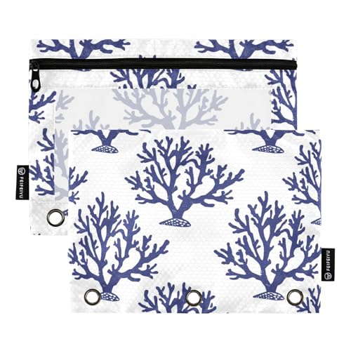 Fustylead Federmäppchen für 3 Ringe, mit Reißverschluss, transparentes Fenster für Büro-Kosmetikbedarf, Marineblau, 2 Stück, multi von Fustylead