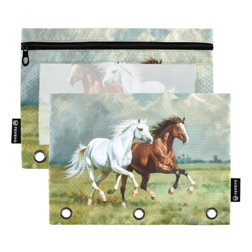 Fustylead Federmäppchen für Ölgemälde, schönes Laufpferd, großes Fassungsvermögen, passend für 3-Ringbinder, wasserdichtes Federmäppchen mit transparentem Fenster für Kosmetik, Bürobedarf, 2 Stück, Fustylead Federmäppchen für Ölgemälde, schönes Laufpferd, großes Fassungsvermögen, passend für 3-Ringbinder, wasserdichtes Federmäppchen mit transparentem Fenster für Kosmetik, Bürobedarf, 2 Stück, von Fustylead