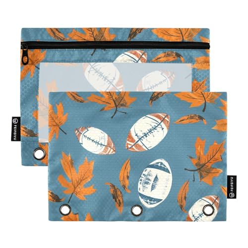 Fustylead Federmäppchen im Rugby-Stil, Ahornblätter, passend für Standard-3-Ringbinder, Reißverschluss-Bleistifttasche mit transparentem Fenster für Bürokosmetik, 2 Stück von Fustylead